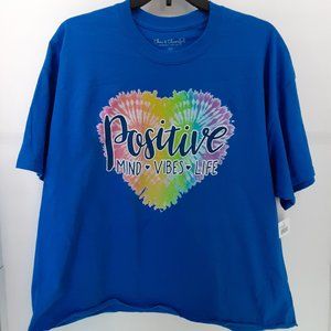 Positive Mind Vibes Life| Blue T-Shirt, Chic & Cheerful, Stunner California | 2X